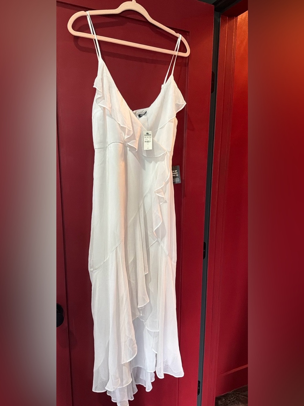 Express White Ruffle Spaghetti-Strap Maxi Dress